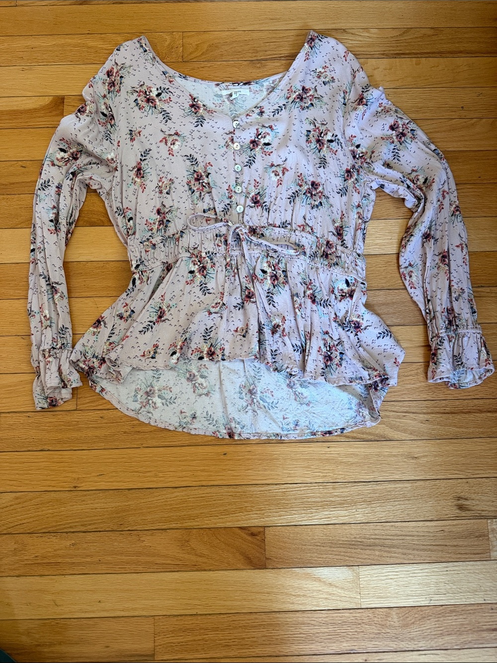 Maurices Pale Pink Floral Button-Front Peplum Blouse